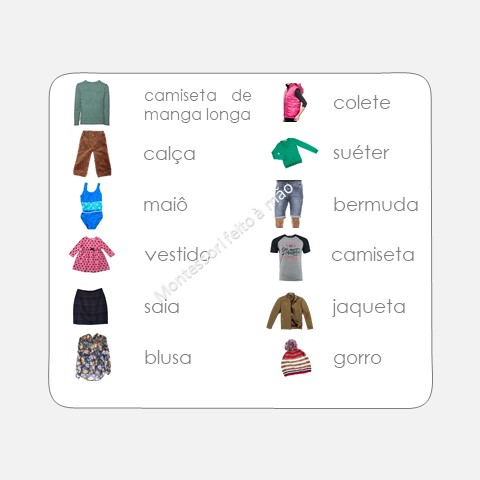 Cartões classificados de três partes: roupas/clothes – Montessori Para Todos