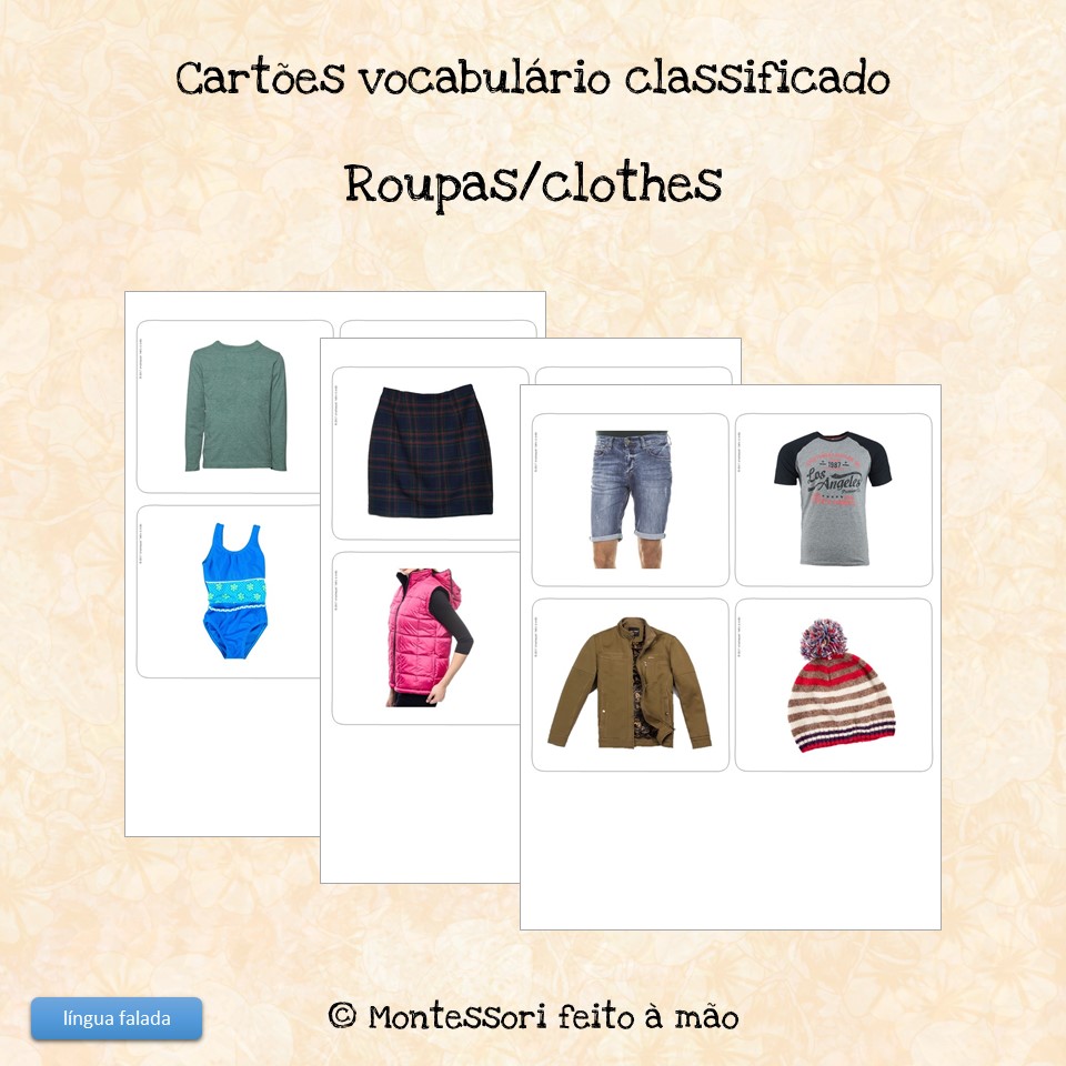 Cartões classificados de três partes: roupas/clothes – Montessori Para Todos